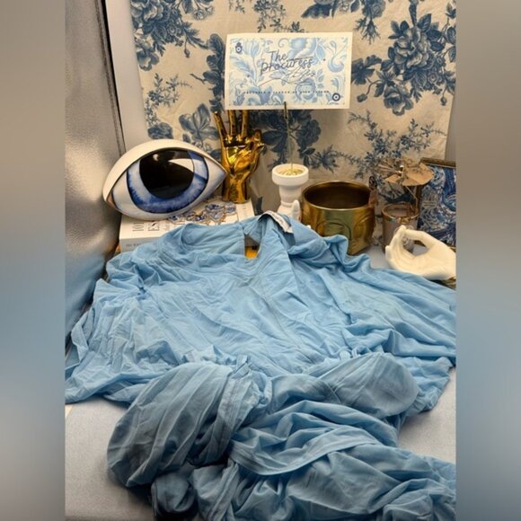 🆕 RAT & BOA 🧿 NWOT Freja Slinky Baby Blue Tie-Waist T-Shirt Mini Dress, Sz L - Picture 12 of 16